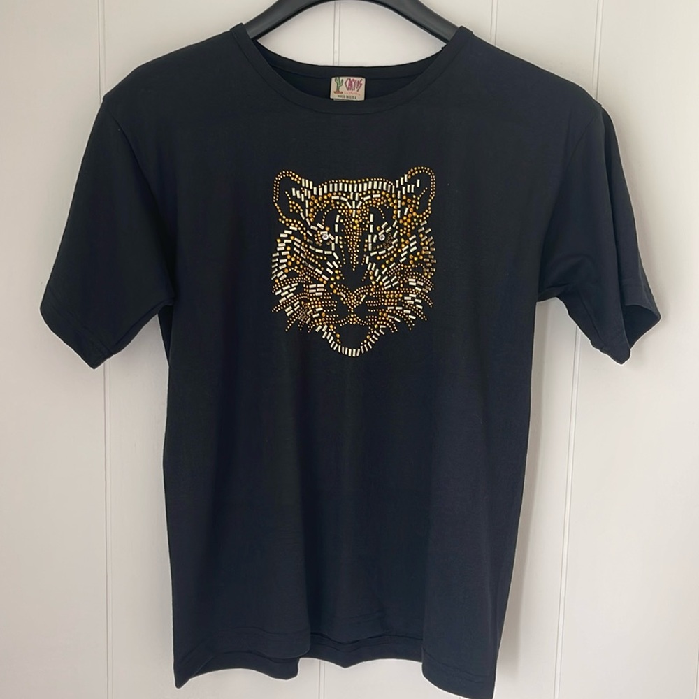 Cactus California Vintage Bengal Tiger Beaded Embellished T-Shirt, size M